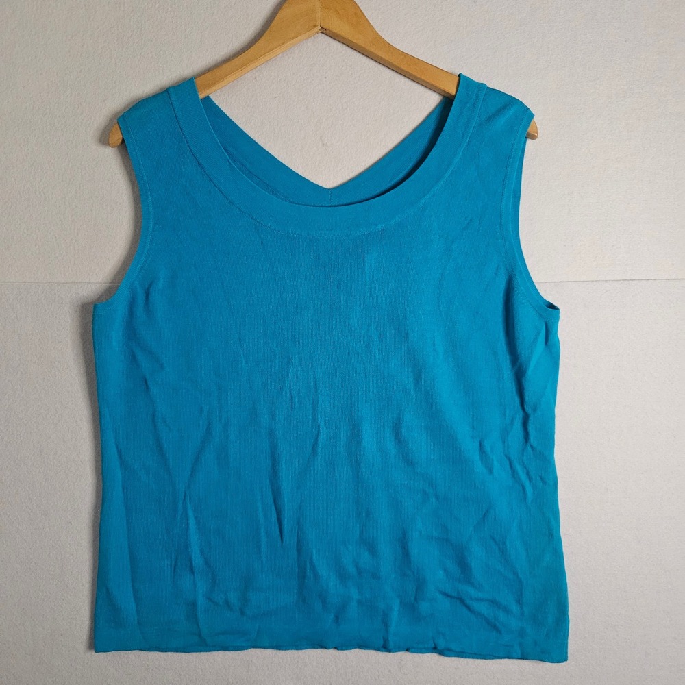 Chicos Turquoise Blue Knit Shell Top Sleeveless‎ V-Neck Tank Size 2 Large Rayon